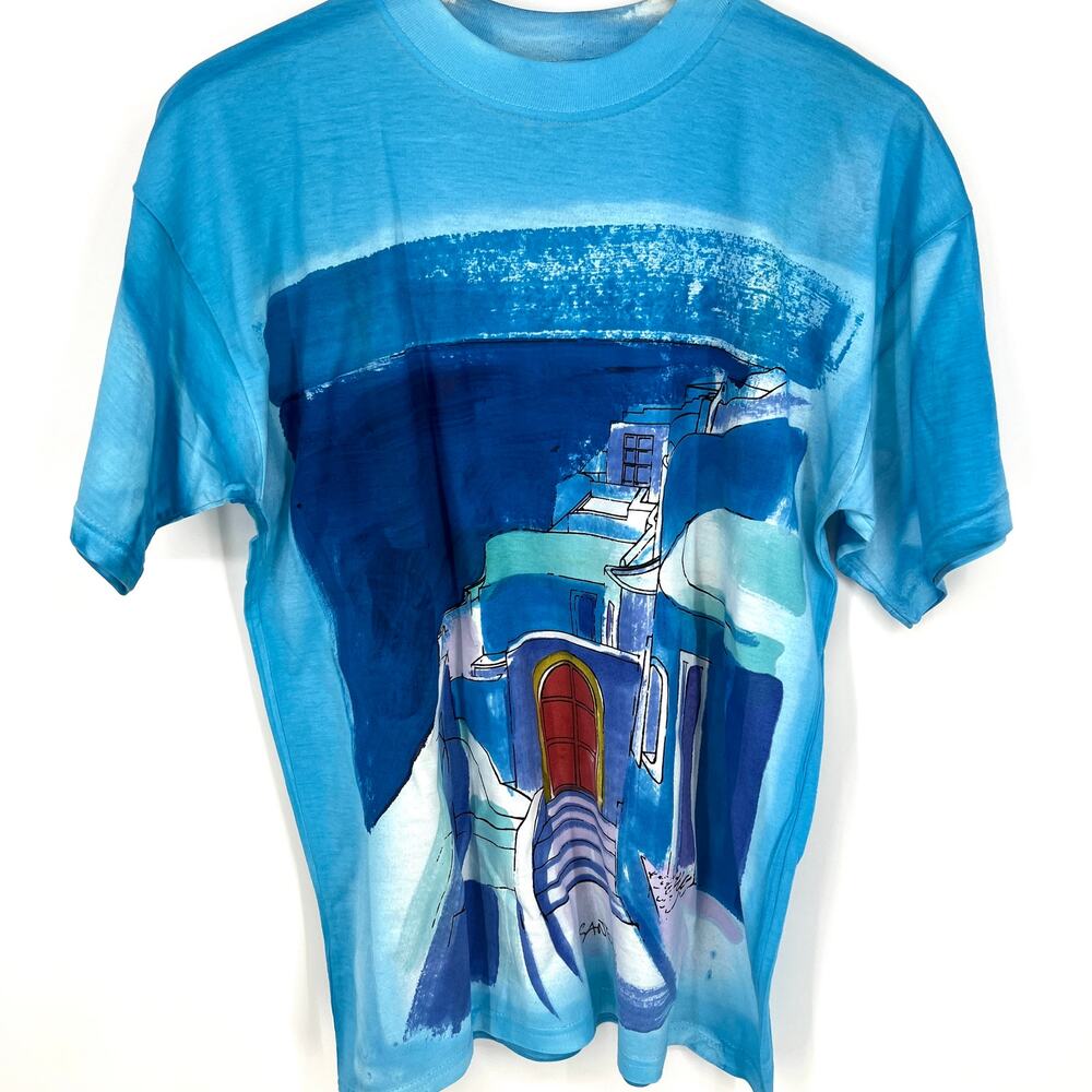 Malu Made in Greece Santorini Wearable Art T Shirt Size S